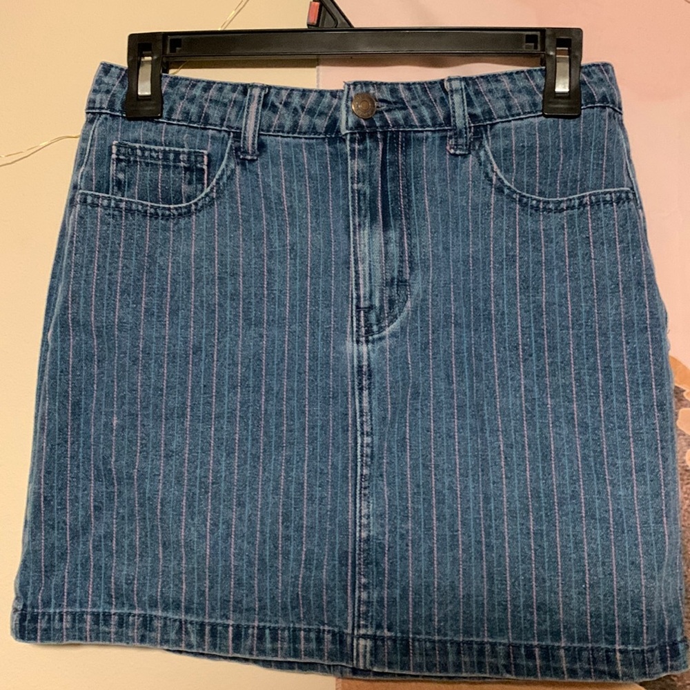 Baby Pink and Blue Pinstripe Denim Skirt